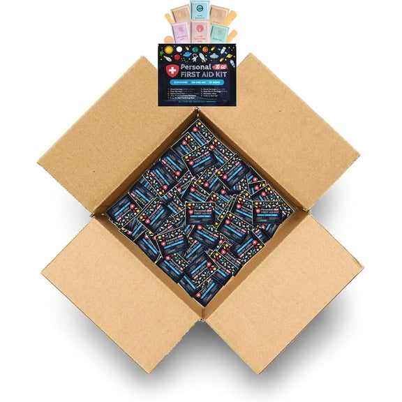 Personal First Aid Kit - Case of 60 | Clean, Treat, Protect Minor Cuts, Scrapes and Burns | Perfect for Home, Office, Car, School, Business, Camping | Individually Wrapped First Aid Products (Space)