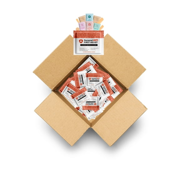 Personal First Aid Kit - Case of 60 | Clean, Treat, Protect Minor Cuts, Scrapes and Burns | Perfect for Home, Office, Car, School, Business, Camping | Individually Wrapped First Aid Products (Orange)