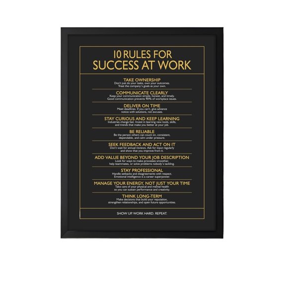 Personal Growth Poster 10 Rules For Success at Work Mindset Decor for Corporate Office Cubicle Boss Gift