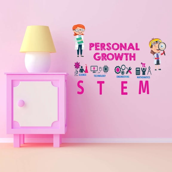 Personal Growth Teacher Classroom Stem Science Technology Engineering Math Lab Study Experiments Atoms Microscope Scienctist Algebra Geometry Wall Decal Sticker - Size: 20 In X 16 In