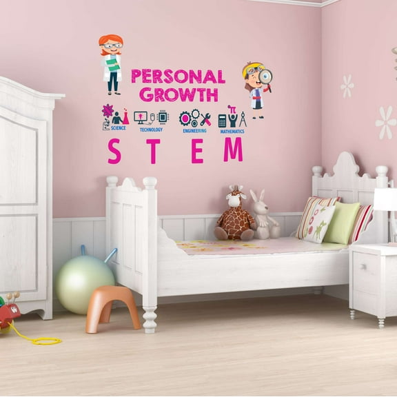 Personal Growth Teacher Classroom Stem Science Technology Engineering Math Lab Study Experiments Atoms Microscope Scienctist Algebra Geometry Wall Decal Sticker - Size: 30 In X 24 In