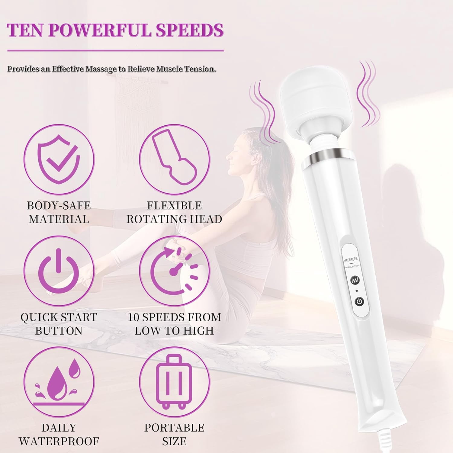 Personal Handheld Massager-Cordless Full Body Massager, Electric Massage Tool for Face Neck Back Shoulder Waist Leg Feet, Portable 10 Mode Massage Machine for Women Men