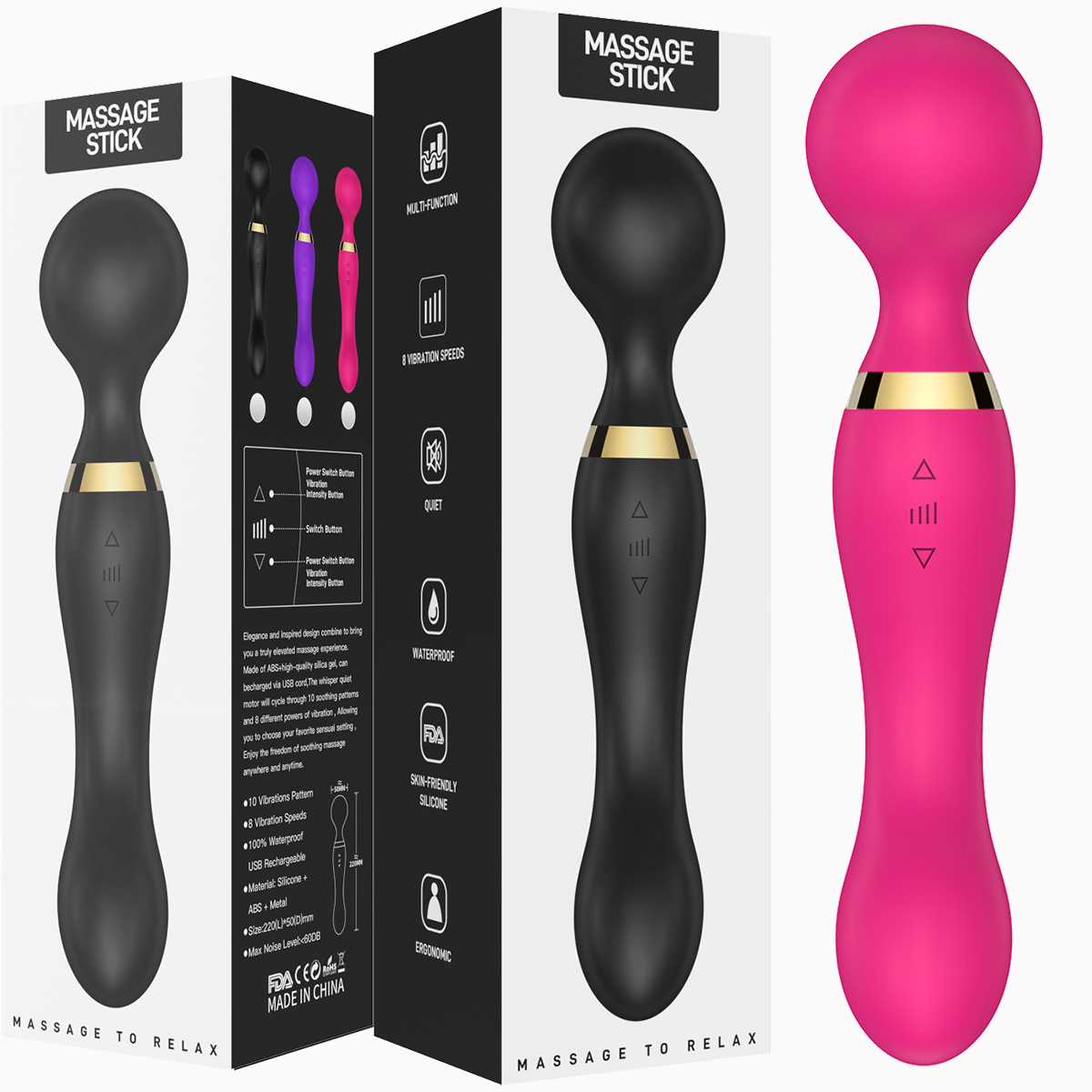 Personal Handheld Massager-Cordless Full Body Massager, Electric Massage Tool for Face Neck Back Shoulder Waist Leg Feet, Portable 5 Mode Massage Machine for Women Men
