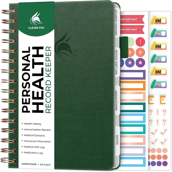 Personal Health Record Keeper – Medical Care Planner – Wellness & Medication Tracker Journal for Patients – Organizer Notebook, Daily Tracking Log Book & Appointment Diary (Forest Green)