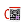 thumbnail image 1 of 3dRose, Personal initial N monogrammed pink black and white damask pattern girly stylish personalized letter, 11oz Two-Tone Red Mug, 1 of 7