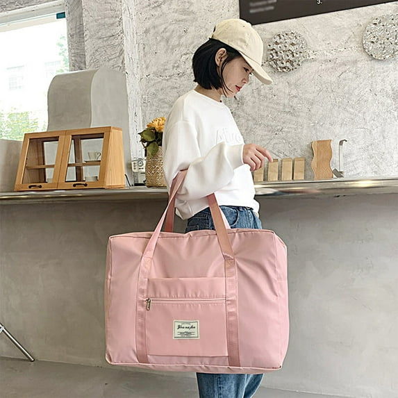 Personal Item Bag Foldable Travel Duffel Bag Tote Carry on Luggage Duffle Overnight for Gym，Sports,short Tip,shopping bag （Pink）