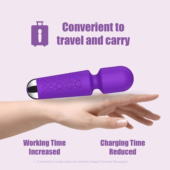 Personal Mini Massager - Handheld Vibration Wand, Quiet & Waterproof - 20 Speeds 8 Patterns Cordless Vibrating for Neck, Back, Tension Relief & Sports Recovery - Purple
