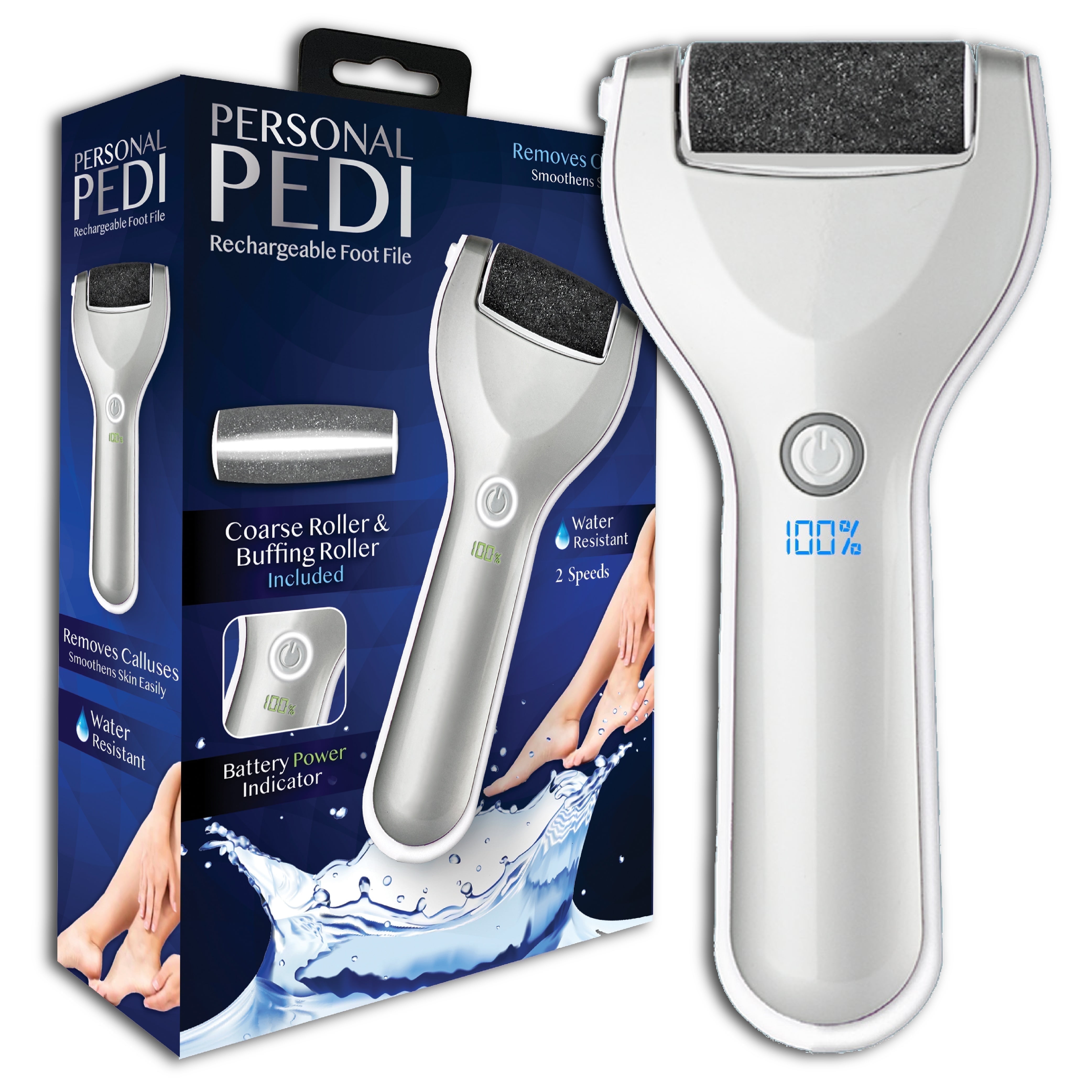 Bell + Howell Personal Pedi Electric Foot Callus Remover for Feet, Exfoliator Pedicure Foot File Scrubber, Foot Scrubber, Rechargeable Waterproof