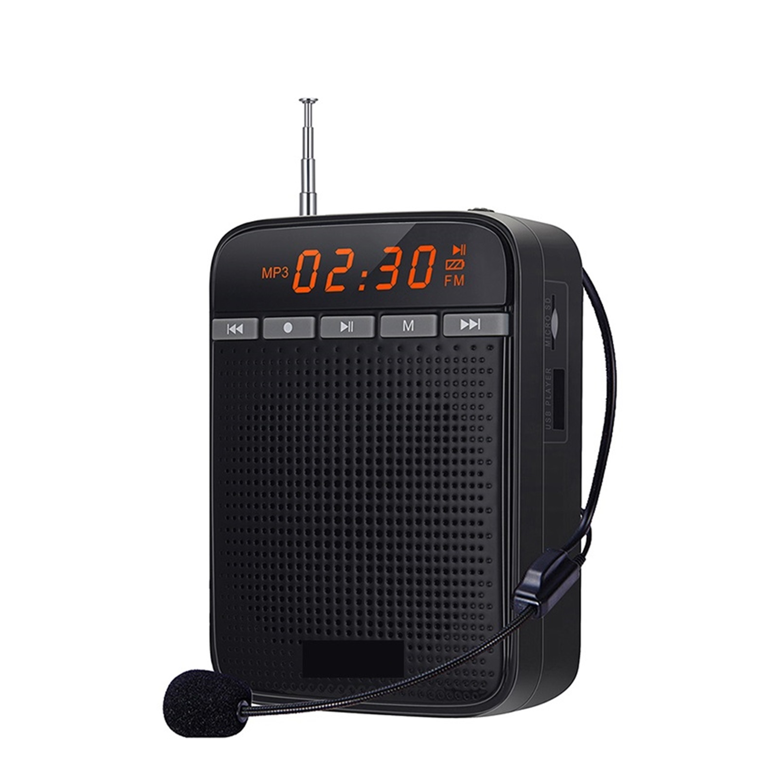 Personal Portable Voice Amplifier for Teacher Megaphone AUX Audio Sound Speaker Recording FM Radio with Wired Microphone