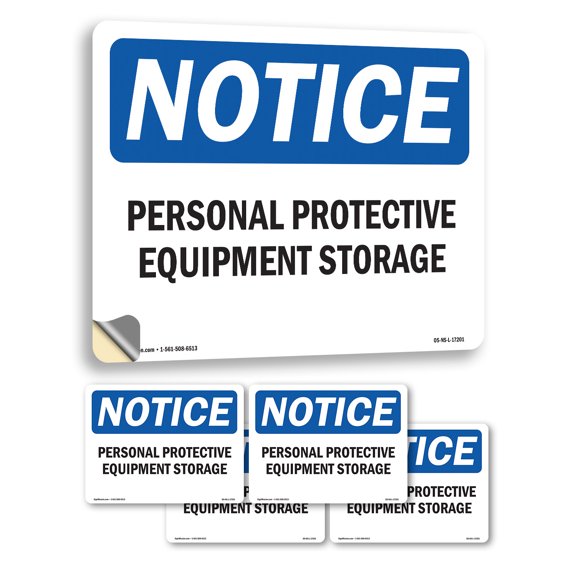 Personal Protective Equipment Storage OSHA Notice Vinyl Decal Label 5 Inch x 3.5 Inch - 5 Pack