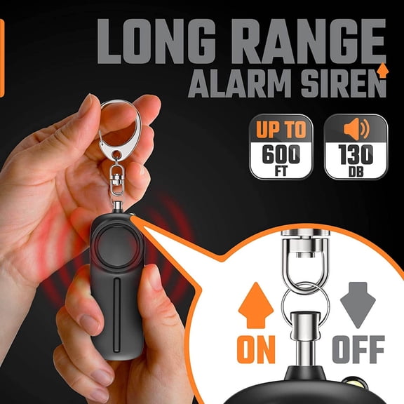 Personal Safety Alarm Keychain 130dB Loud with LED Light Black Security Device