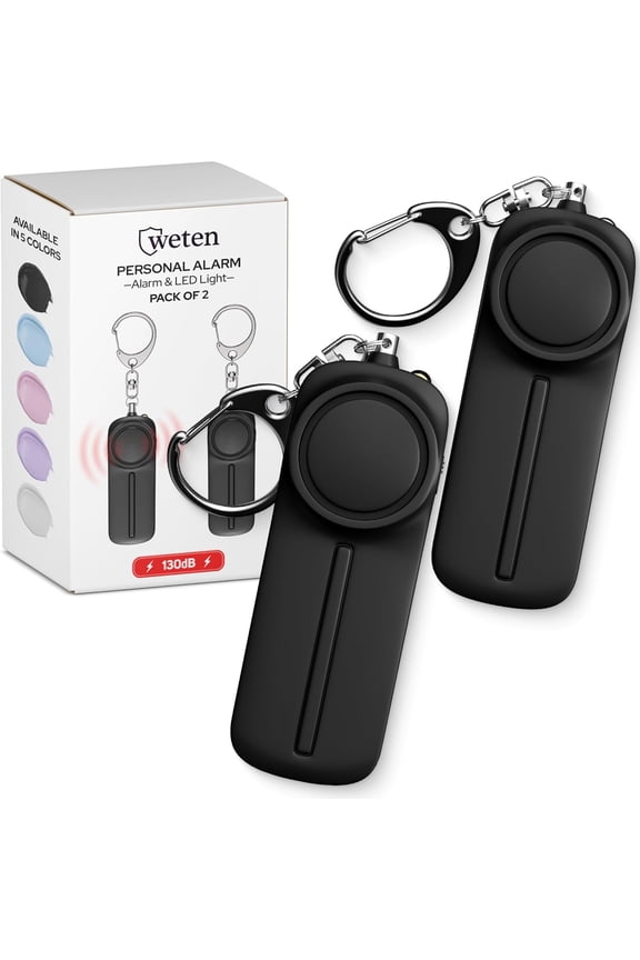 Personal Safety Alarm Keychain - 2 Pack 130dB Siren, LED Light, Panic Pin Compact Self-Defense Device and Emerncy Whistle Alternative for Women, Colle, Travel, and Night Walk Protection