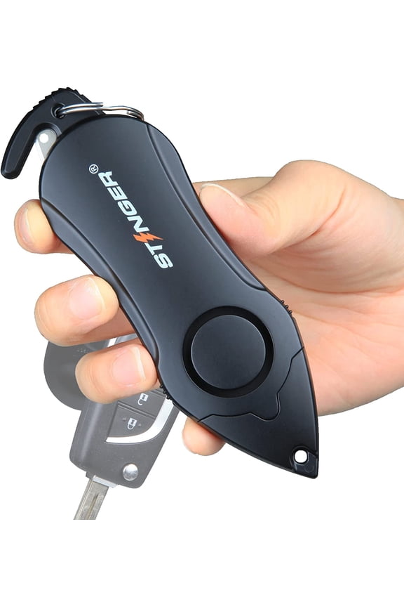 Personal Safety Alarm Keychain Emergency Tool, Panic Alarm Siren, Seatbelt Cutter, Car Window Breaker, Safety Device for Women Kid, 140 dB Siren (Black)