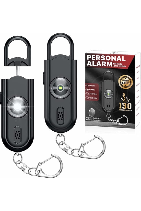 Personal Safety Alarm Keychain for Women 2PCS -130 dB Loud Siren with SOS Strobe Light, Flashlight, Doe Speakers, Safe Defense Key Chain for Girls Kids Elders Emergency Call