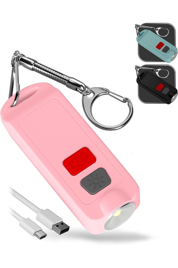 Personal Safety Alarm Keychain for Women - 130dB Recharable Self Defense Key Chain Siren - Waterproof Panic Button with Light and Low Battery Notice