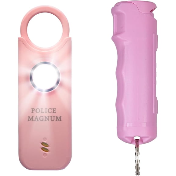 Personal Safety Alarm & Pepper Spray Combo Self Defense Pack for Women- Loud 135db Siren with Light & Max Strength Flip Top Pepper Spray Protection