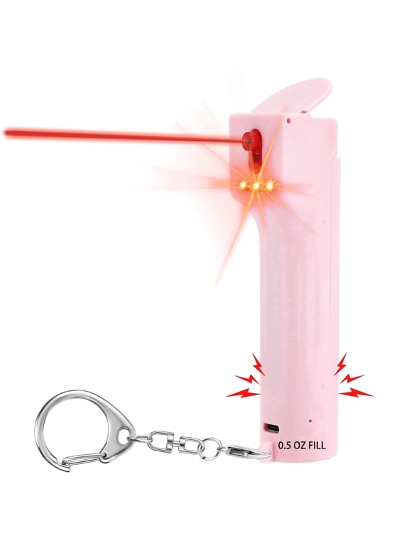 3-in-1 Pepper Spray Personal Alarm, 140dB Siren 3 Strobe, College Student Dorms Campus, Easy One Hand Operation, 12ft 25 Bursts 12 Second UV Marking Dye Gel, Rechargeable, Young Women Safety Keychain