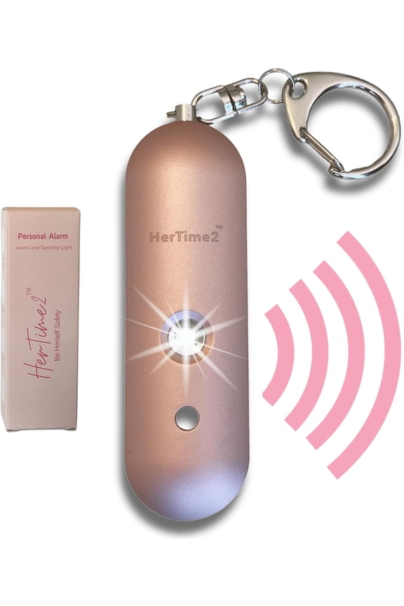 Personal Safety Alarm Travel Safe Waterproof Gift for Women Colle Girls Self Defense Keychain Extra Loud Siren Strobe Light Cute Key Chains Protection (Rose Gold)