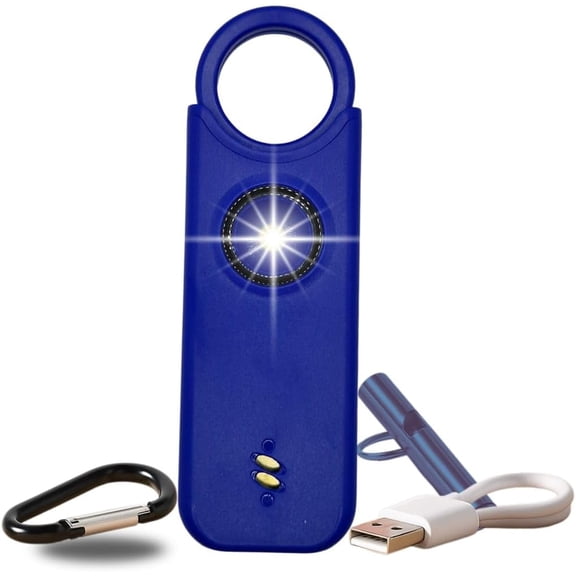Personal Safety Alarm + Whistle Set for Women - Extra Loud (135 dB), LED Strobe Light, USB-C Rechargeable, Alert for Doors, Windows - Compact & Lightweight - Carabiner Included (Blue)