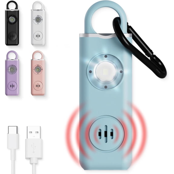 Personal Safety Alarm for Women  130dB Loud Panic Siren Keychain - Rape Whistle Alternative  LED Light, Carabiner Clip, Low Battery Alert, USB-C Charging Self Defense Alarm (Blue)