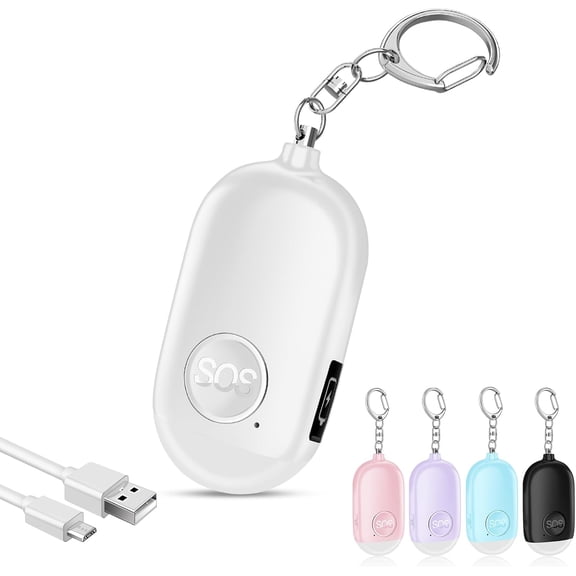 Personal Safety Alarm for Women, Rechargeable 130dB Self Defense Alarm Keychain with LED Flashlight, Emergency Safe Sound Security for Children Elderly College Girls Men, White