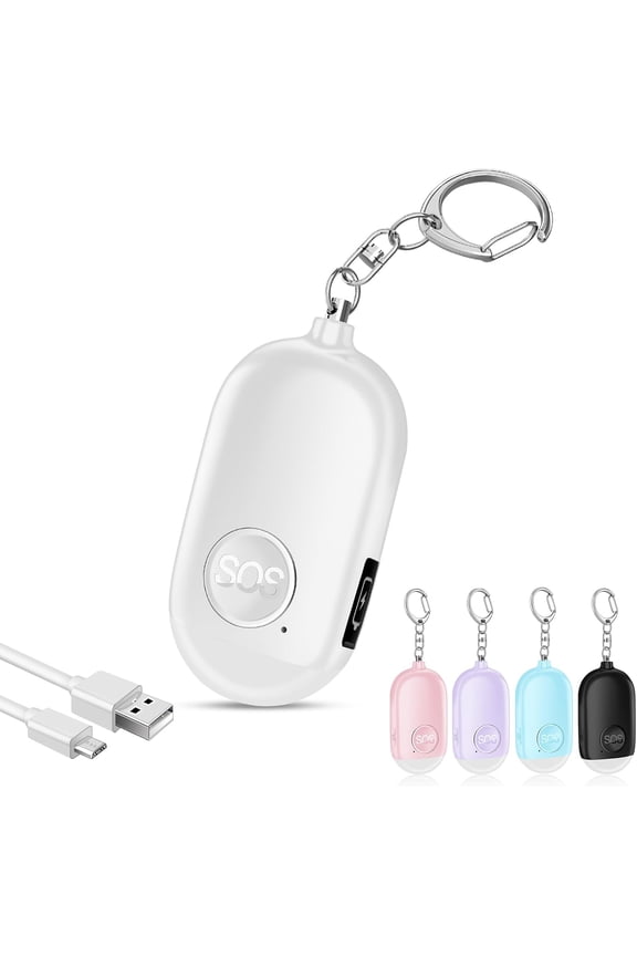 Personal Safety Alarm for Women, Rechargeable 130dB Self Defense Alarm Keychain with LED Flashlight, Emergency Safe Sound Security for Children Elderly College Girls Men, White