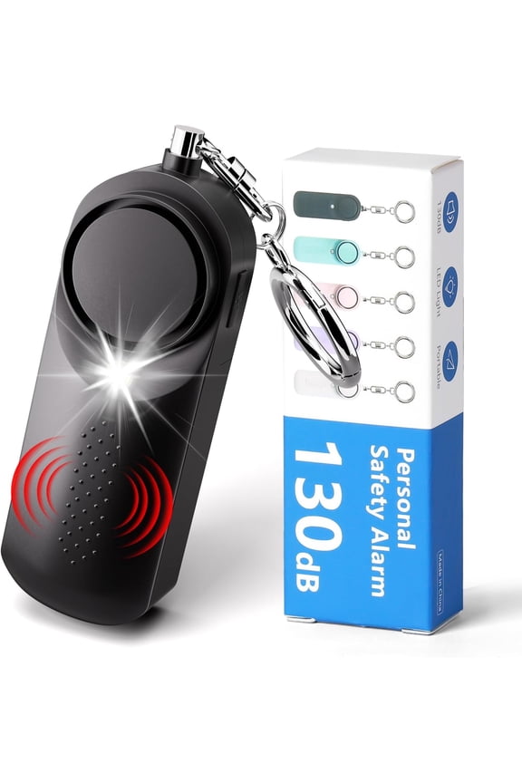 Personal Safety Alarm for Women Self Defense Siren with Strobe Light & Extra Loud 130 dB Safety Keychain Panic Button for Womens Self Defense Seniors College Girls Black