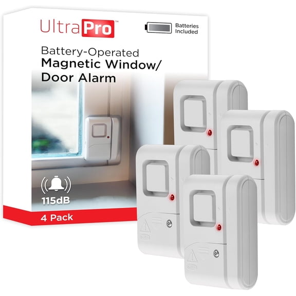 Personal Security Window and Door Alarm, 4 Pack, DIY Protection, Burglar Alert, Wireless Chime/Alarm, Easy Installation, Home Security, Ideal for Home, Gara, Apartment and More, White, 45174