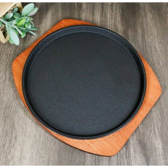 Personal Size Cast Iron Round Fajita Steak Pan Skillet With Wood Trivet Base8"D