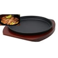 thumbnail image 1 of Personal Size Cast Iron Sizzling Fajita Pan Skillet With Wood Base Round 8.75"D, 1 of 5