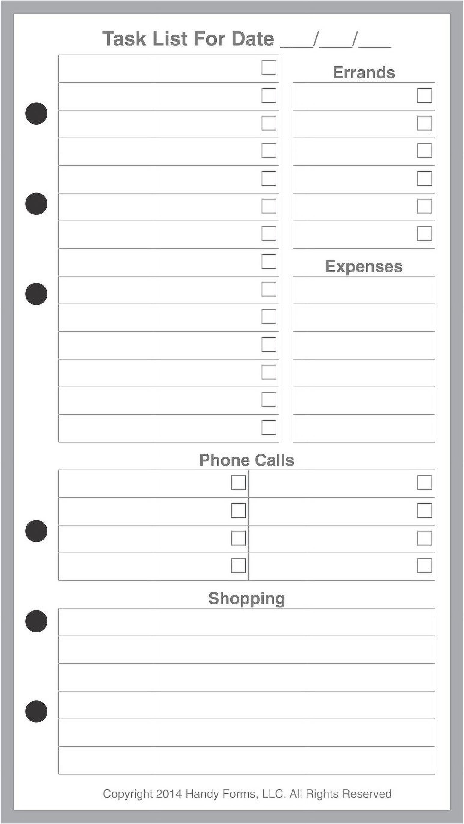 Personal Size Daily Task Planner Insert, Sized and Punched for Filofax