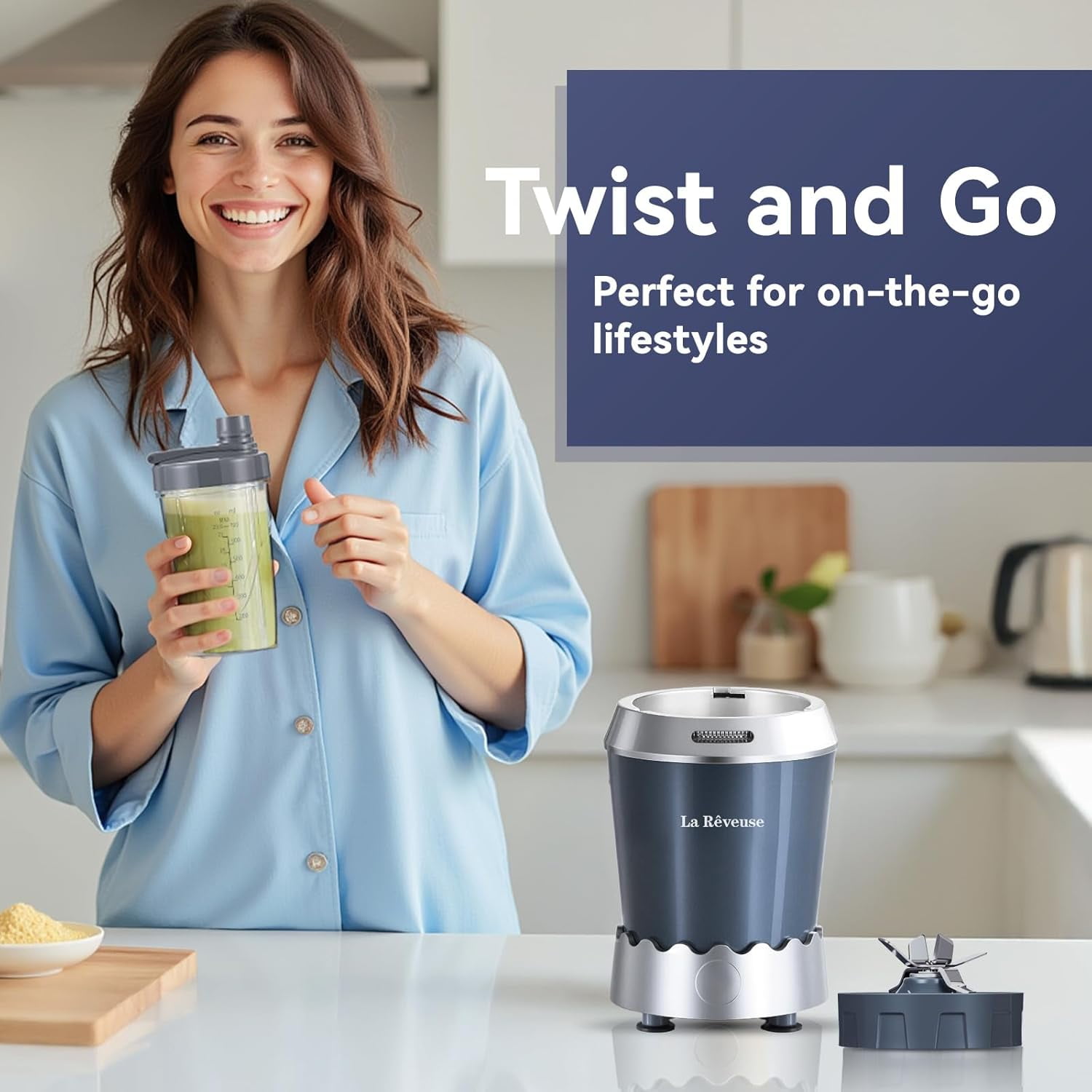 Personal Size Smoothie Blender Pro, 1000W High Speed with 24oz To-Go Cup for Shakes and Frozen Drinks