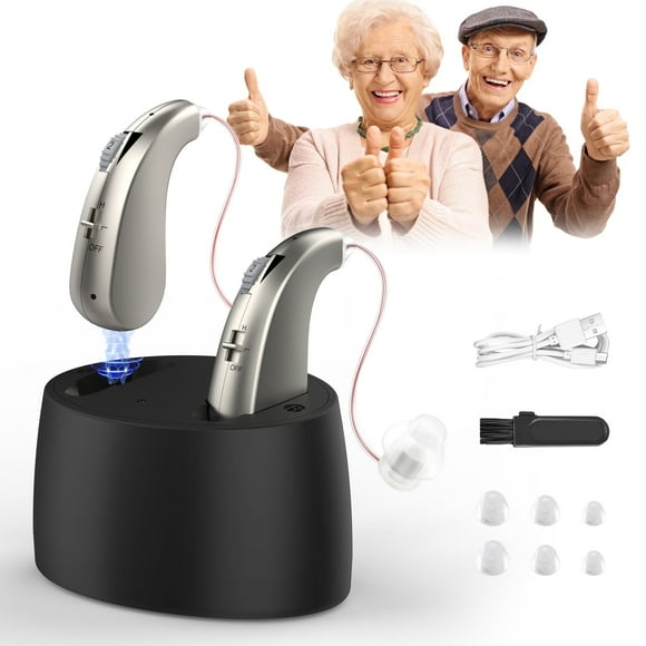 Personal Sound Amplifiers for Ears with Noise Reduction, in Mini Rechargeable Personal Sound Amplifiers Enhances Speech Sound Amplifier with Portable Charging Case, White