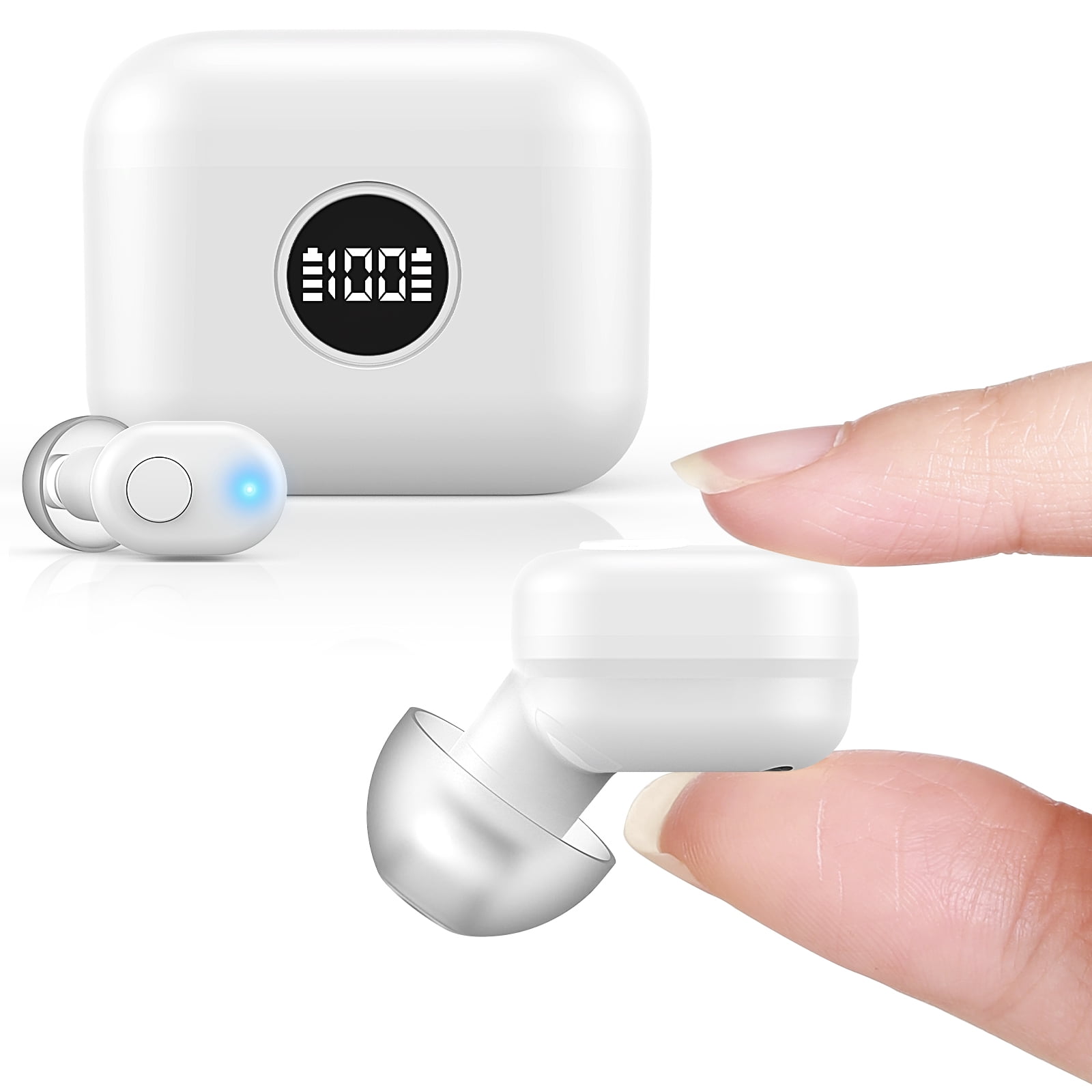 Personal Sound Amplifiers Rechargeable Bluetooth Sound Amplification Device with Charging Case Noise Reduction Volume Control for Adults