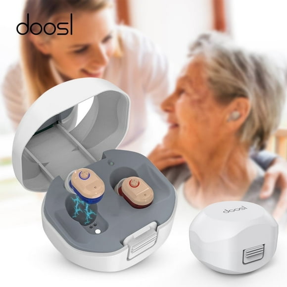 Personal Sound Amplifiers for Senior with Noise Cancelling, Rechargeable Mini Personal Sound Amplifiers TV Earbuds with Portable Charging Box, Suitable for Adults, Elderly, Children