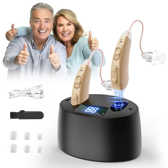 Personal Sound Amplifiers for Ears with Noise Reduction, Mini Invisible Rechargeable Digital Personal Sound Amplifier for Seniors, 2pcs ,Beige