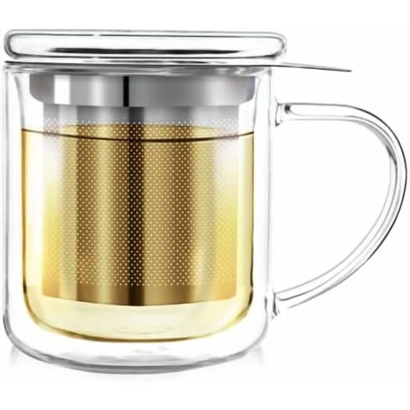 Personal Tea Maker - Insulated Heatproof Glass Cup with Loose Tea Infuser and Lid/Coaster  Tea Connoisseur's Choice  Borosilicate Glass Infusion Mug (8 Oz)$$