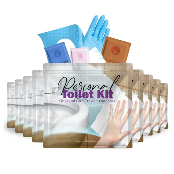 Personal Toilet Kit To Go  10 Pack | Disposable Public Restroom Kit | Individually Wrapped for Toilet Protection Kit | Toilet Paper, Toilet Seat Cover, Butt Wipes, Cleansing Wipes (Clean)