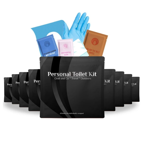 Personal Toilet Kit To Go – 10 Pack (Black)