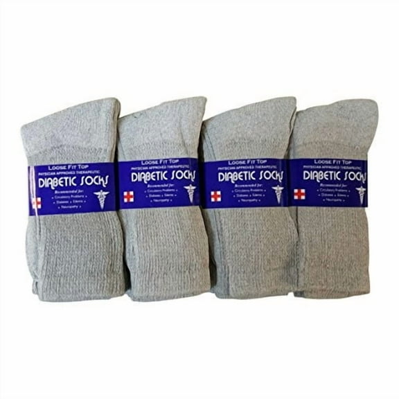 Personal Touch Diabetic Socks, Crew Style 1 Dozen Pairs (Sizes 9-11, 10-13 and 13-15) (Colors White, Black and Gray) (9-11, Gray)