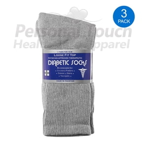 Personal Touch Diabetic Socks Men's & Women Crew Style Physicians Approved Socks, 3 Pairs, Size 10-13 (Gray)