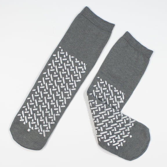 Personal Touch Double Sided Soft Sole Slipper Socks, Grey, XXL, Case of 48