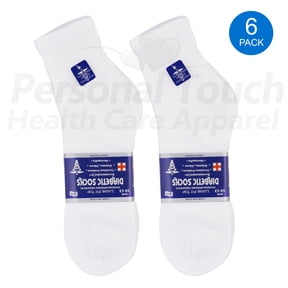 Personal Touch Health Care Diabetic Quarter Socks for Men & Women Physicians Approved Socks, 6 Pairs, Size 10-13 (White)
