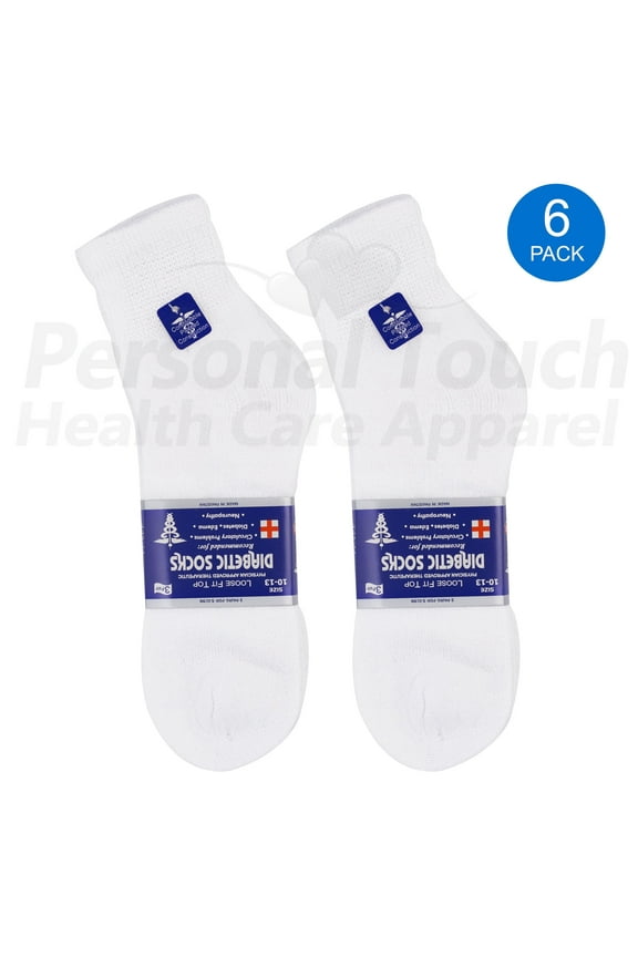 Health Care Diabetic Quarter Socks for Men & Women Physicians Approved Socks, 6 Pairs, Size 10-13 (White)
