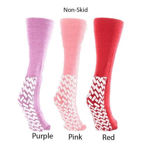 Personal Touch Ladies Crew Length Hospital Slipper Socks Non Skid Size 9-11 Pack of 3 (Multi Color)