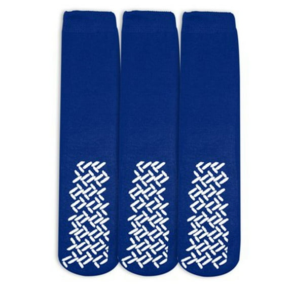 Personal Touch Top of the Line Hospital Non Skid Slipper Socks, 3 Pairs (Royal Blue, X-Large Ankle)
