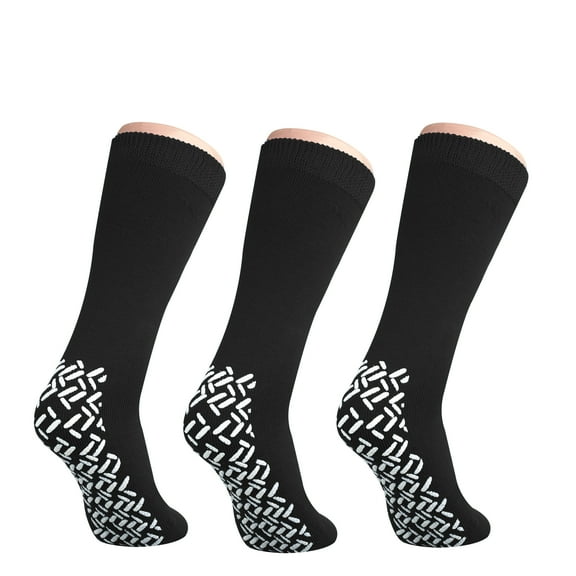 Personal Touch Top of the Line Hospital Non Skid Slipper Socks, Ladies or Men's Colors, 3 Pairs (Black, XXX-Large Bariatric)