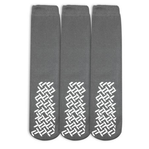 Personal Touch Top of the Line Hospital Non Skid Slipper Socks, Ladies or Men's Colors, 3 Pairs (Gray, X-Large Ankle)