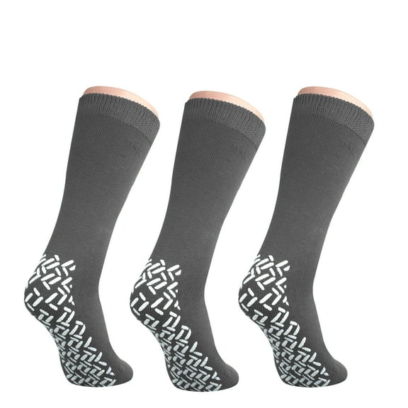 Personal Touch Top of the Line Hospital Non Skid Slipper Socks, Ladies or Men's Colors, 3 Pairs (Gray, XXX-Large Bariatric)