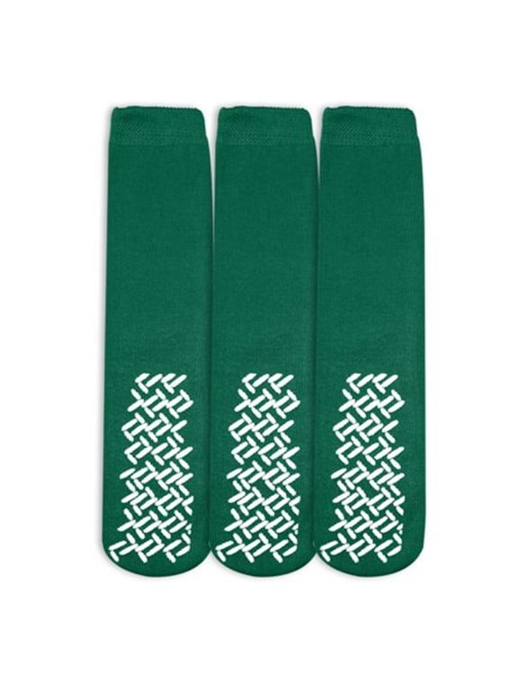 Top of the Line Hospital Non Skid Slipper Socks, Ladies or Men's Colors, 3 Pairs (Green, X-Large Ankle)